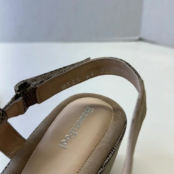 BeautiFeel Gwen Wedge Sandals Open Toe Shoes Ankle Strap Suede Tan Snake 41 10.5 - Picture 9 of 11